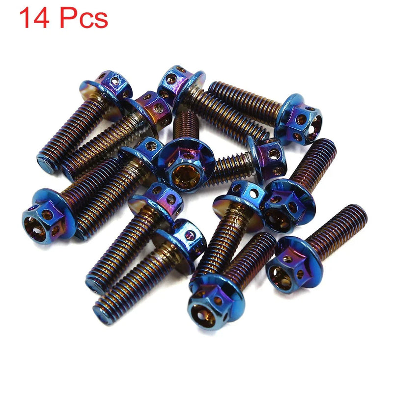 Motorcycle 14pcs M6 Titanium Alloy Hex Bolts Fastener Clips Screws