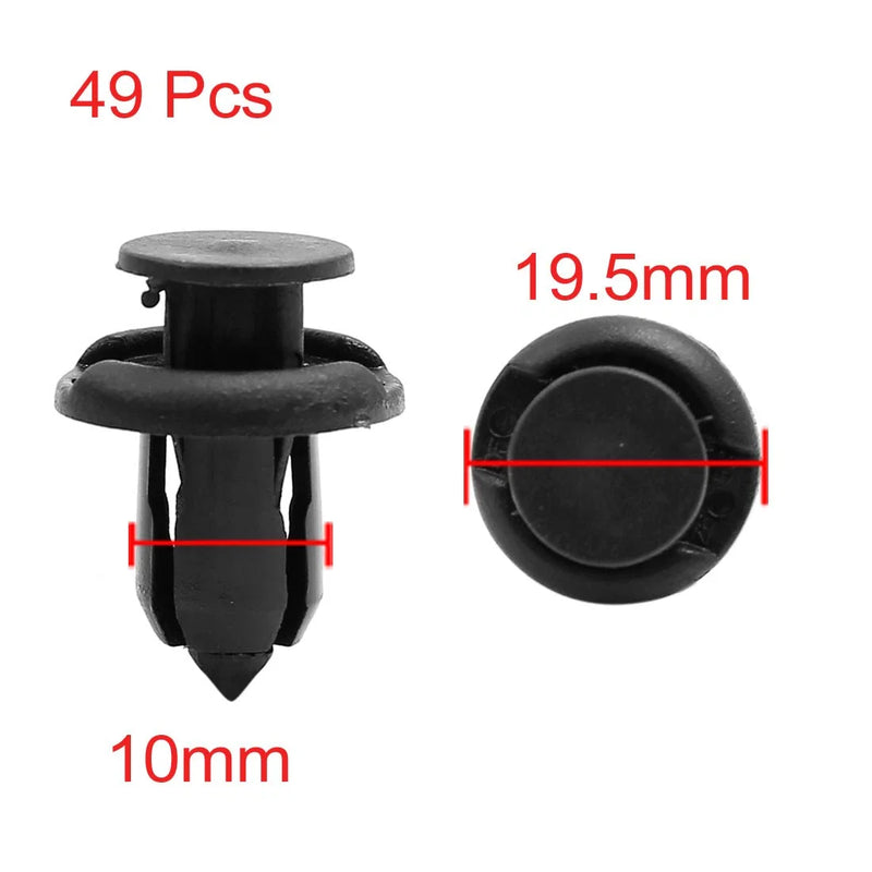 Honda 49 x Black Plastic Body Door Trim Fasteners (Fits 10mm Hole)