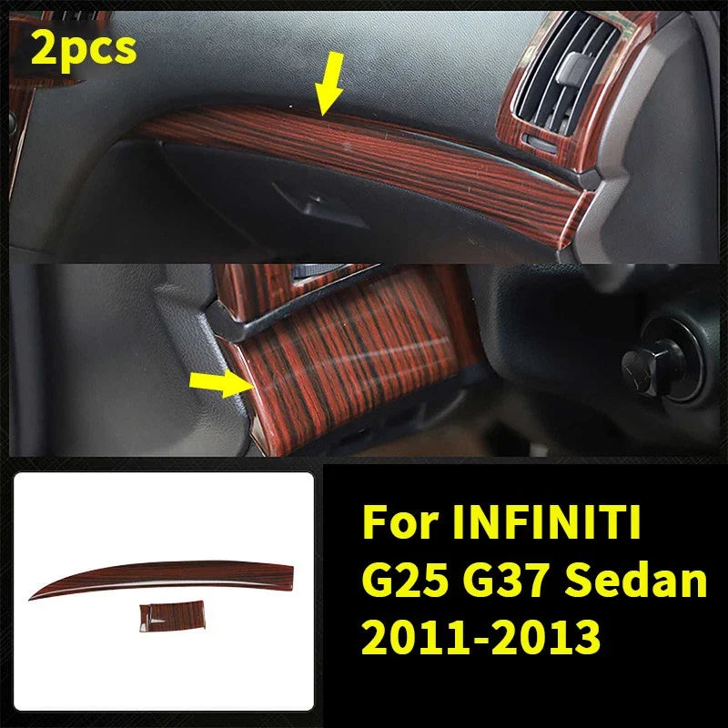 INFINITI G25 G37 Sedan 2 x Wood Grain Center Dashboard Panel Cover (2011–2013)