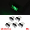 Universal Car Interior Decoration 5 x Green Mini USB LED Lights