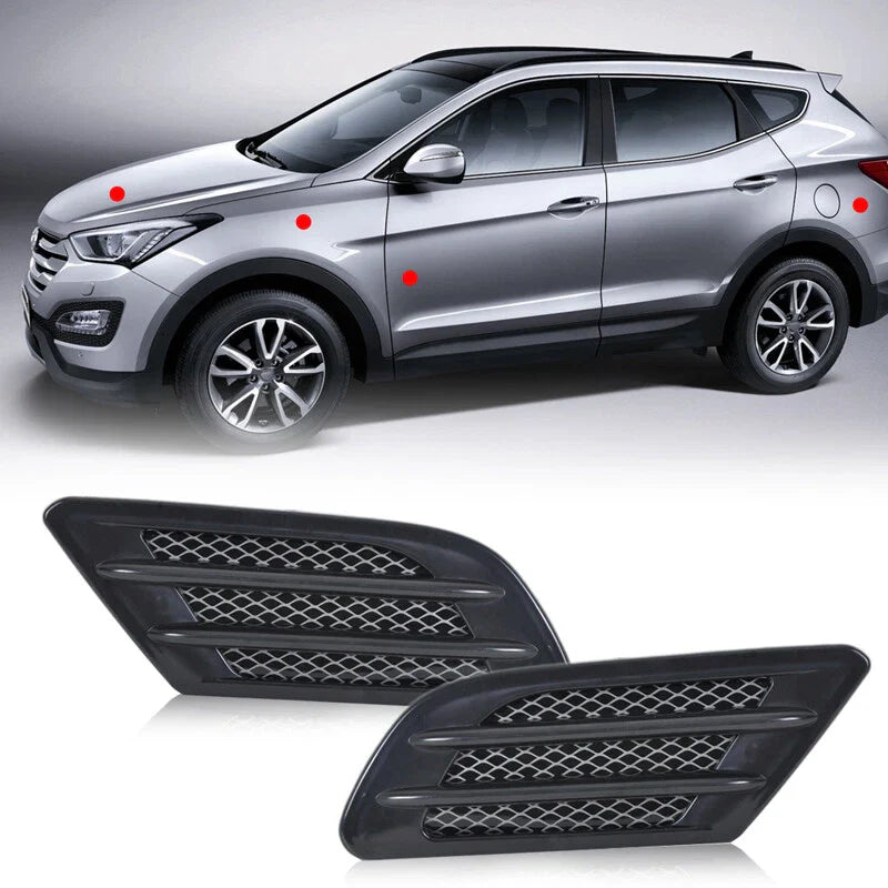 2 x Black Car Bonnet Air Flow Intake Side Fender Vent Moulding Decals