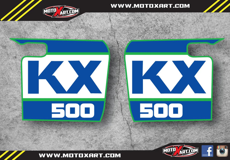 Kawasaki KX 500  Retro Style Tank Radiator Stickers Decals (1988-2004)
