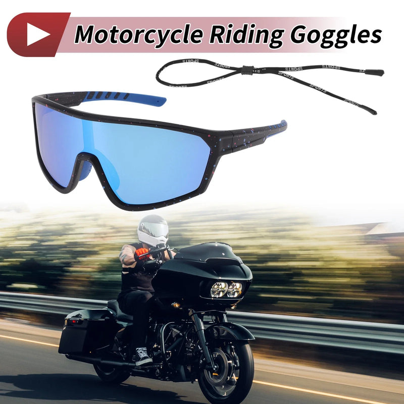 Motorcycle Riding Blue Lens Black Frame UV400 PC Goggles