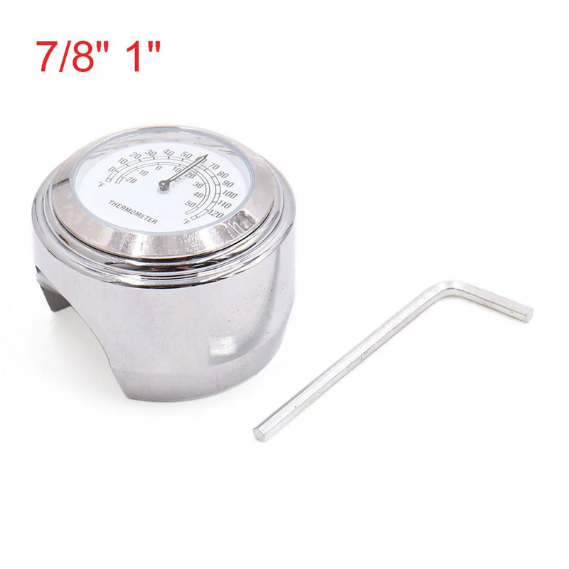 2 x 7/8" & 1" Motorcycle Handlebar Temp Thermometer Gauge Watch Silver