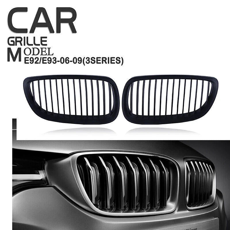 BMW E92 E93 M3 328i 335i Matte Black Front Kidney Grilles (2006-2009)