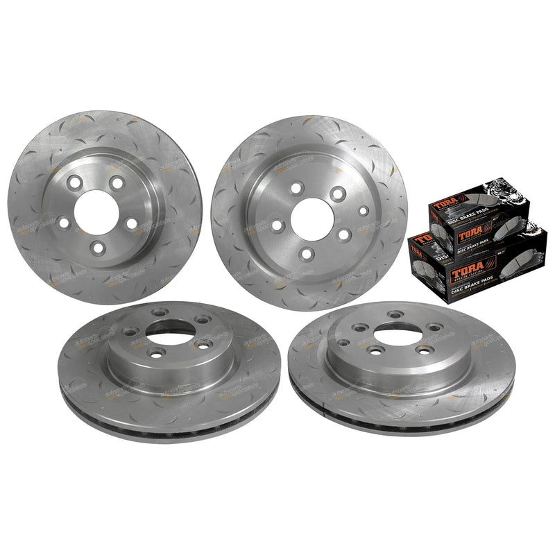 Ford Falcon BF FG Front & Rear Slotted Rotors with Brake Pads (2005-2012)