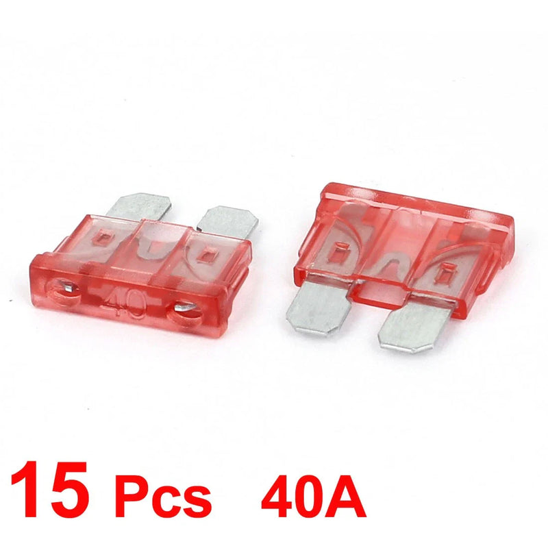 Motorcycle Car SUV ATC ATO Red 15Pcs 40A Mini Blade Fuse Plastic Housing