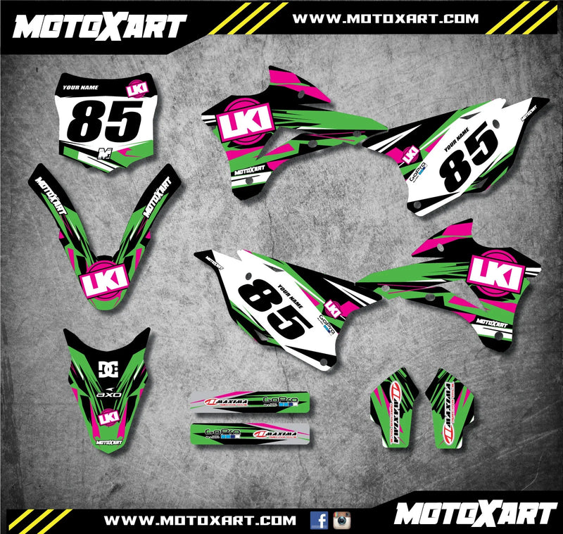 Kawasaki KX 100 DUKE STYLE Decals Stickers Custom Graphic Kit (2014-2018)