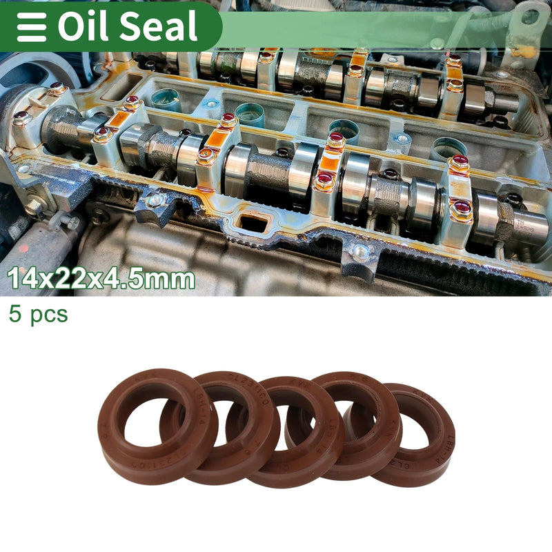 Oil Seal Rotary Shaft Seal FKM Rubber 14x22x4.5mm Brown 5 Pcs