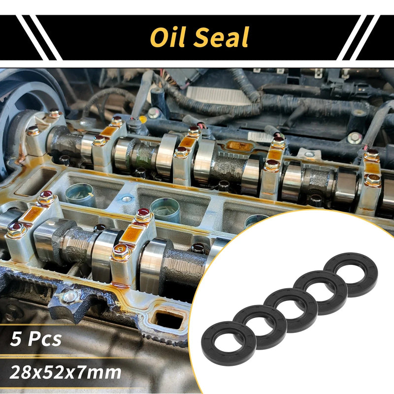 Oil Seal 28x52x7mm Rotary Shaft Seal NBR Rubber Black 5 Pcs