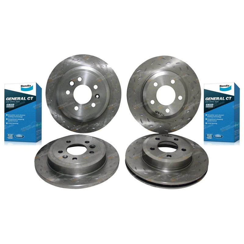 Ford BA-FG Front & Rear Slotted Drilled Disc Rotors + GCT Pads