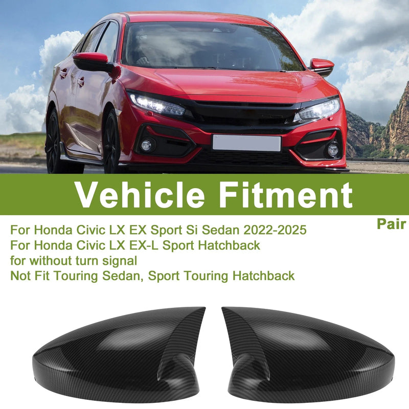 Honda Civic LX EX Sport Si Sedan Black Mirror Cover Caps (2016-2021)