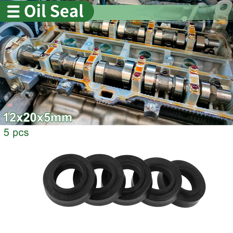 Make Model Oil Seal NBR Rubber 12x20x5mm Black 5 Pcs