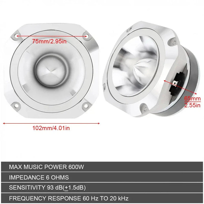 Car Stereo 4" Silver Universal Aluminum Tweeter 600W