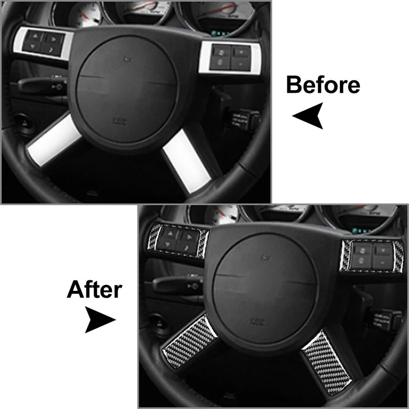 Dodge Challenger 4 x Carbon Fiber Steering Wheel Button Covers (2008-2010)
