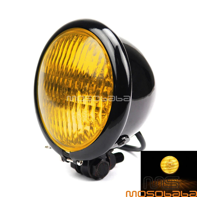 Harley Chopper Bobber 4.5" Amber Headlight H4 Custom Headlamp