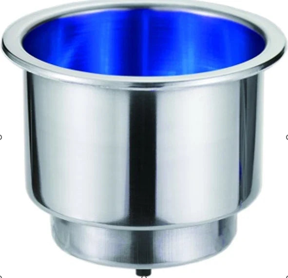 Caravan / Boat / RV Polished S/S Recessed Drink Holder with Blue LED