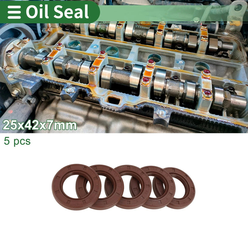 Make Model Oil Seal 25x42x7mm 5 Pcs FKM Rubber High Pressure Brown
