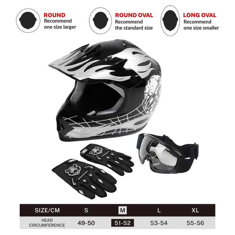 Motorcycle S M L XL Youth Full Face Motocross Helmet Black Skull