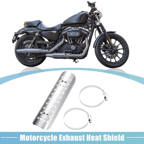 Harley Exhaust Pipe Heat Shield 20-70mm Clamps Silver Tone