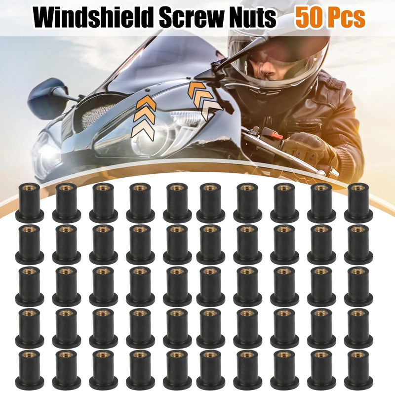 Motorcycle 50pcs M4 4mm Straight Black Rubber Windshield Screws Bolts Nut