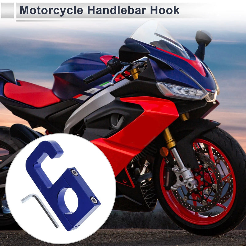 Square Aluminum Alloy Motorcycle Hanging Hook 1 Set Blue 74mm Length