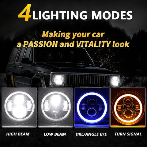 Jeep Wrangler Yamaha Road Star 7" Tri-color LED Front Headlight Light