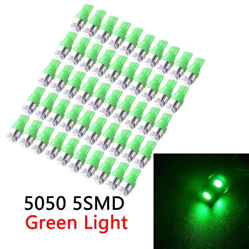 Vehicles 50PCS Green T10 Wedge 5050 5SMD LED Interior Light Bulbs