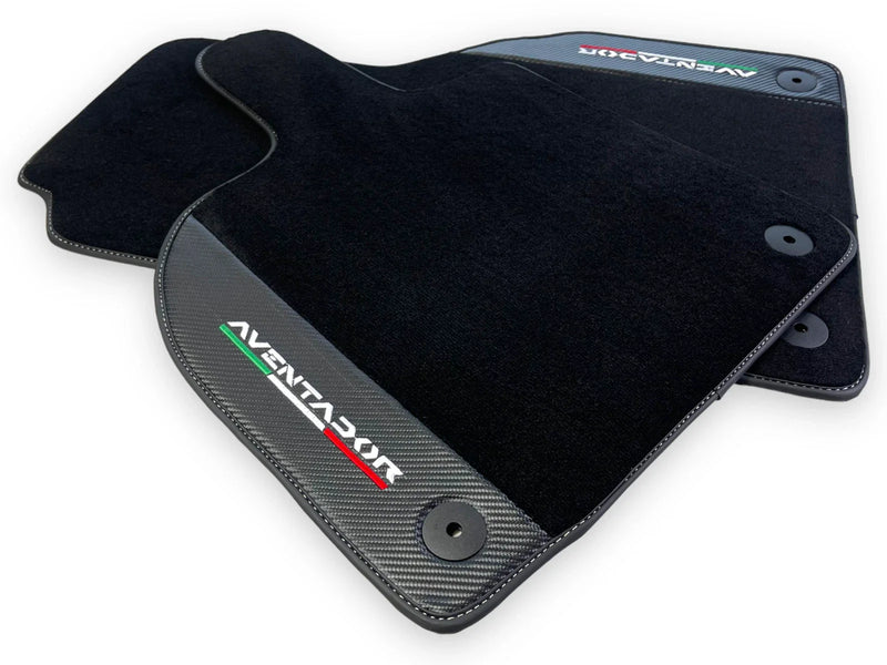Lamborghini Aventador 2012-2022 with Carbon Fiber Leather Black Floor Mats