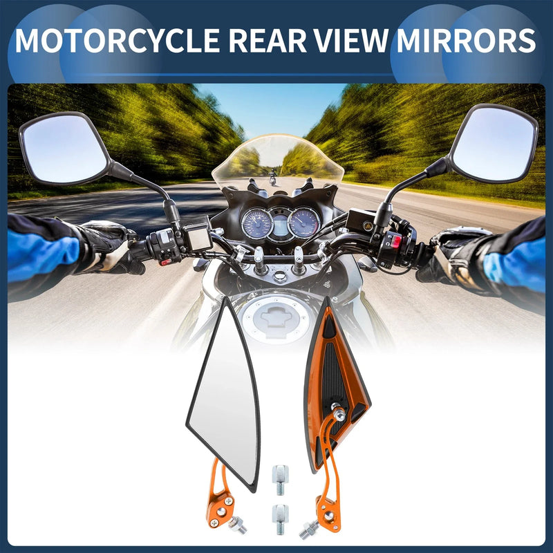 Motorcycle 2x M8/M10 Rear View Mirror Handlebar Mirrors Orange Aluminum