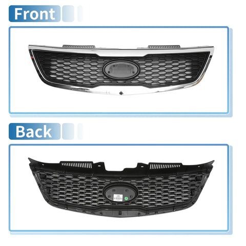 Kia Forte (2010-2013) Black Chrome Silver Tone Front Upper Bumper Grille
