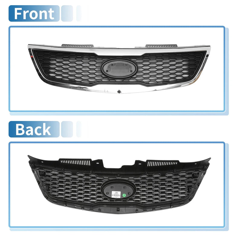 Kia Forte (2010-2013) Black Chrome Silver Tone Front Upper Bumper Grille