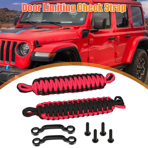 Jeep Wrangler JK JL (2018-2023) Black Red Car Door Limiting Straps Set
