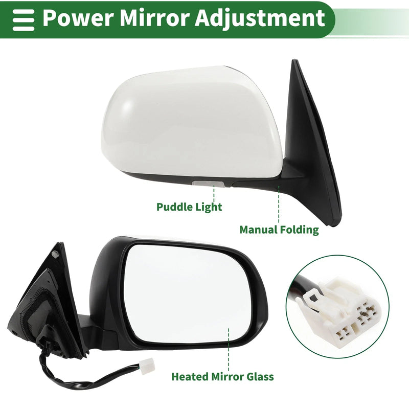 Toyota Highlander Right Side Door Mirror Manual Folding White (2008-2013)