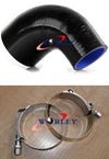 Black Silicone 2.5 to 3 Inch 45 Degree Elbow Reducer Hose Connector + Clamp