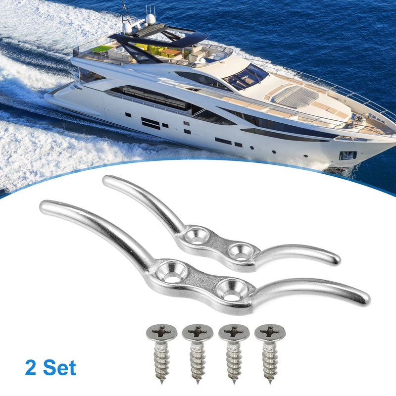 Marine Ship 2 x Set 4"+6" Stainless Steel Flagpole Cleat Hook