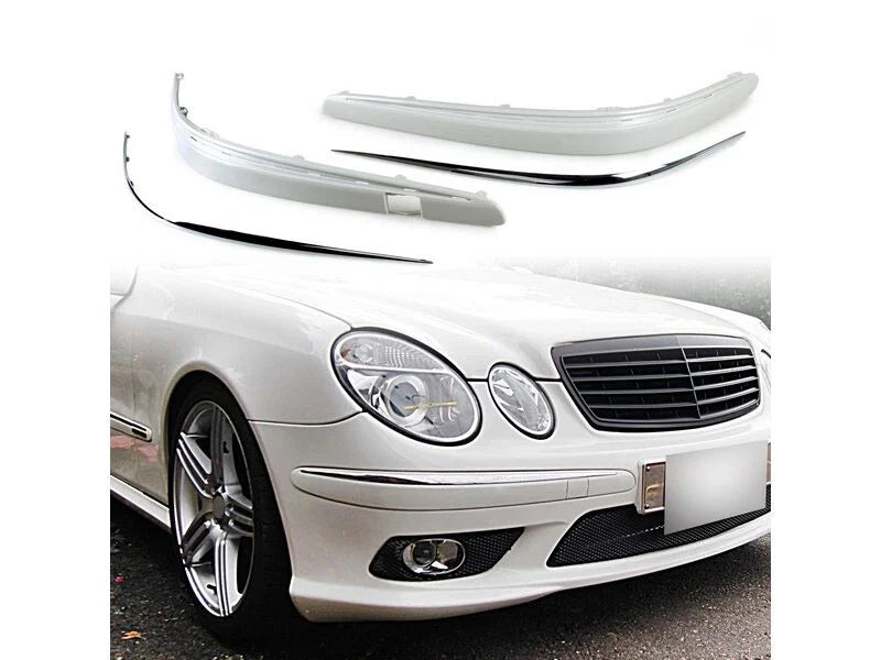 MB W211 Front Bumper Molding Stripe + Chrome Trim (2003-2009)