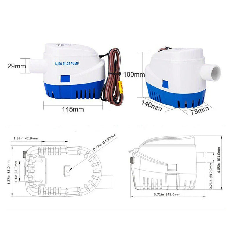 Marine Boat & RV 24V 600GPH Submersible Bilge Pump
