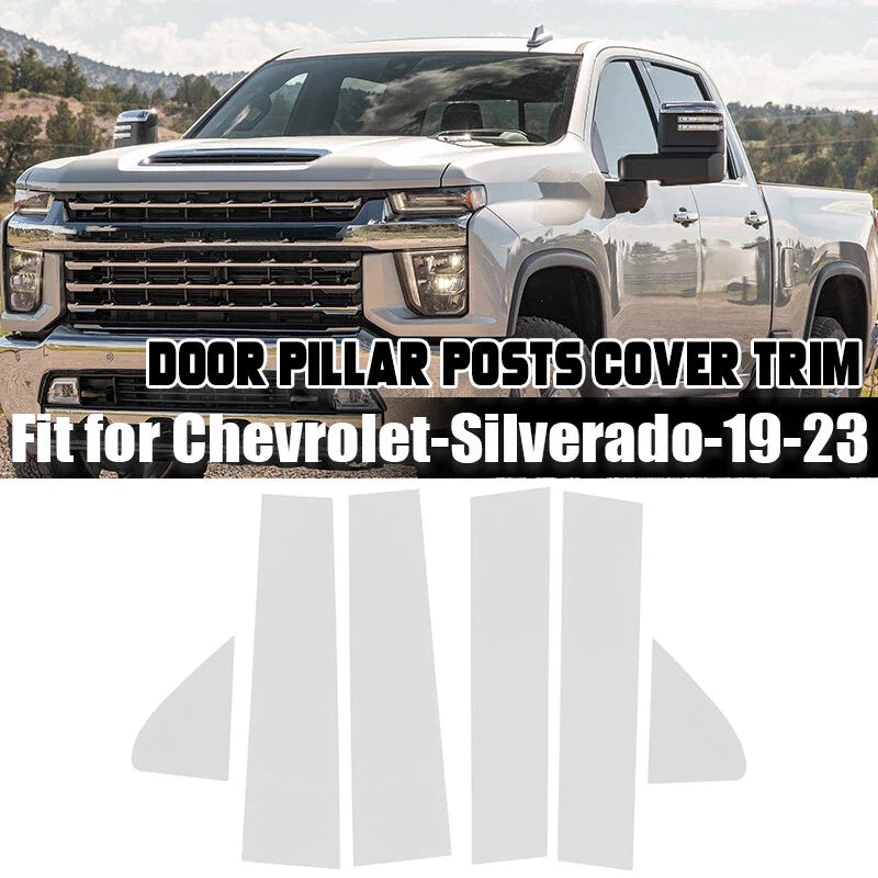 CHEVY Silverado GMC Sierra 1500 Silver Pillar Posts Window Trim 6X (2019-2024)