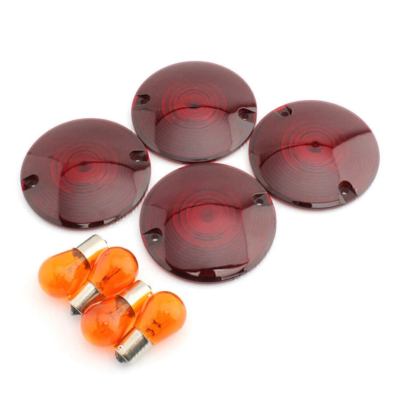 Harley Road King Turn Signal Light Lens Cover w/ Amber Bulbs (94-10)