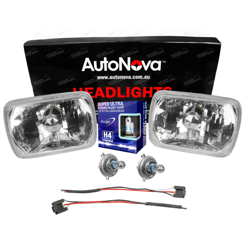 H4 Crystal Reflector Lamps Rectangle Headlight Upgrade Kit