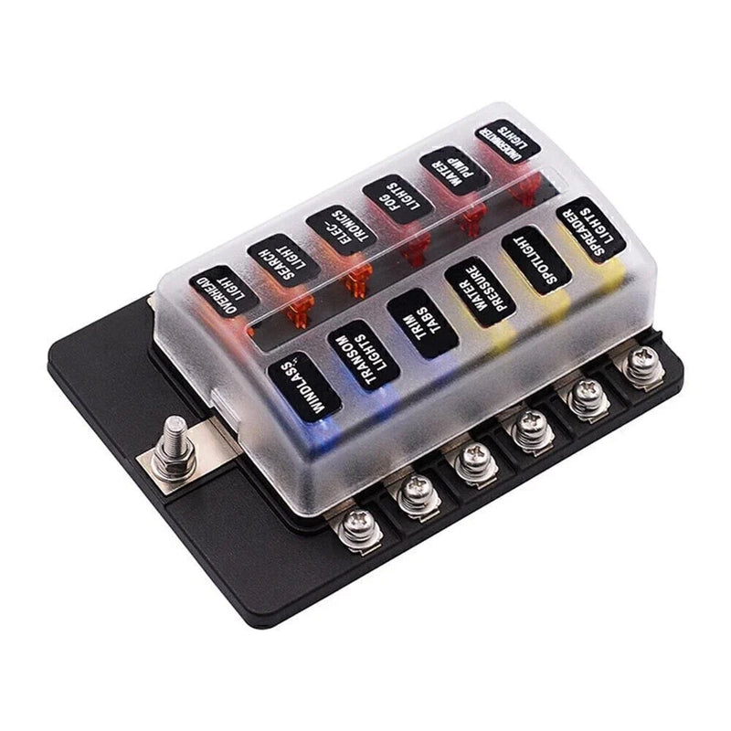 Car Boat UK 12 Way LED Circuit Blade Fuse Box Holder