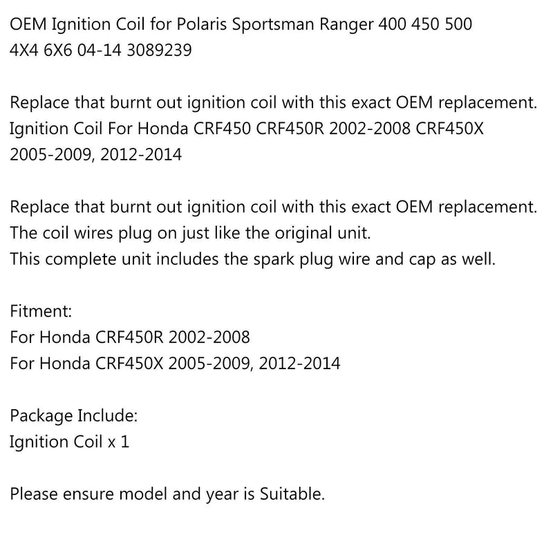 Honda CRF450R CRF450X Ignition Coil (2002-2008, 2005-2009, 2012-2014)