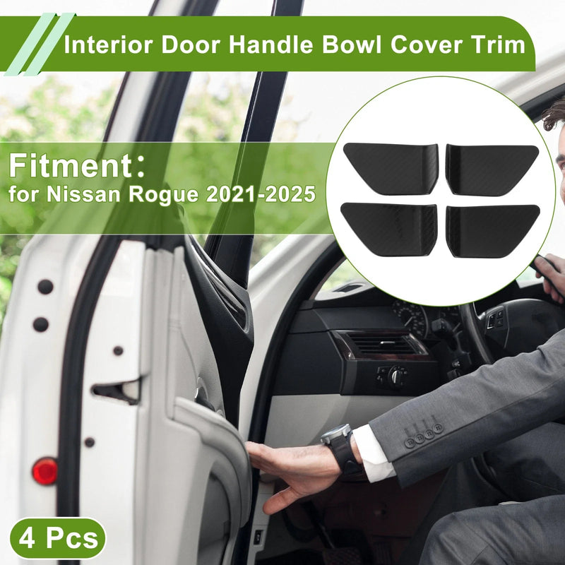 Nissan Rogue Carbon Fiber Black Interior Door Handle Bowl Cover (21-25)