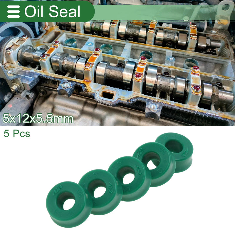 Oil Seal 5x12x5.5mm TPU Rotary Shaft Seal Seal Ring Green 5 Pcs
