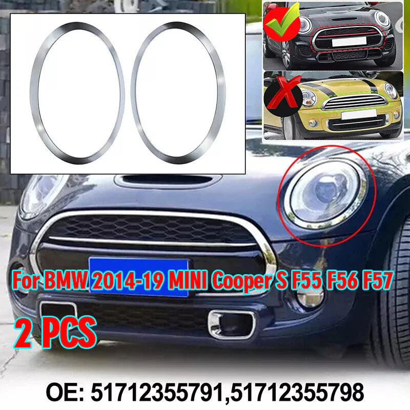 BMW MINI Cooper S Pair Chrome Headlight Trim Ring Cover (2014–2019)