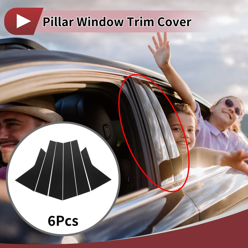 KIA K5 (2016-2019) Black Carbon Fiber 6 Pcs Door Pillar Window Trim