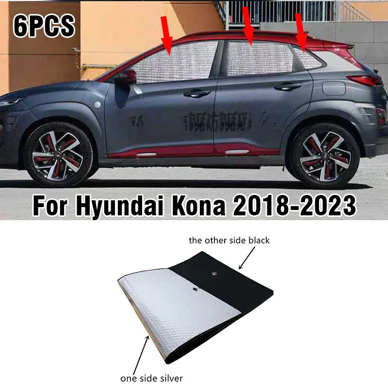 Hyundai Kona / Kona Electric 6 x Black Side Window Sunshade (2018–2023)