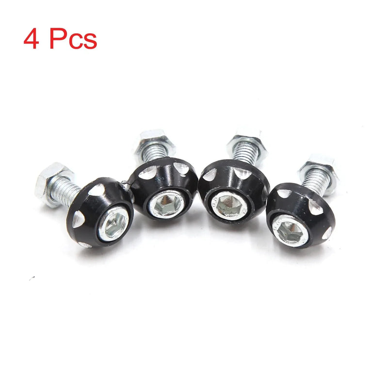 Car Motorcycle 4Pcs Black Aluminum Alloy Decorative License Plate Bolt Screw