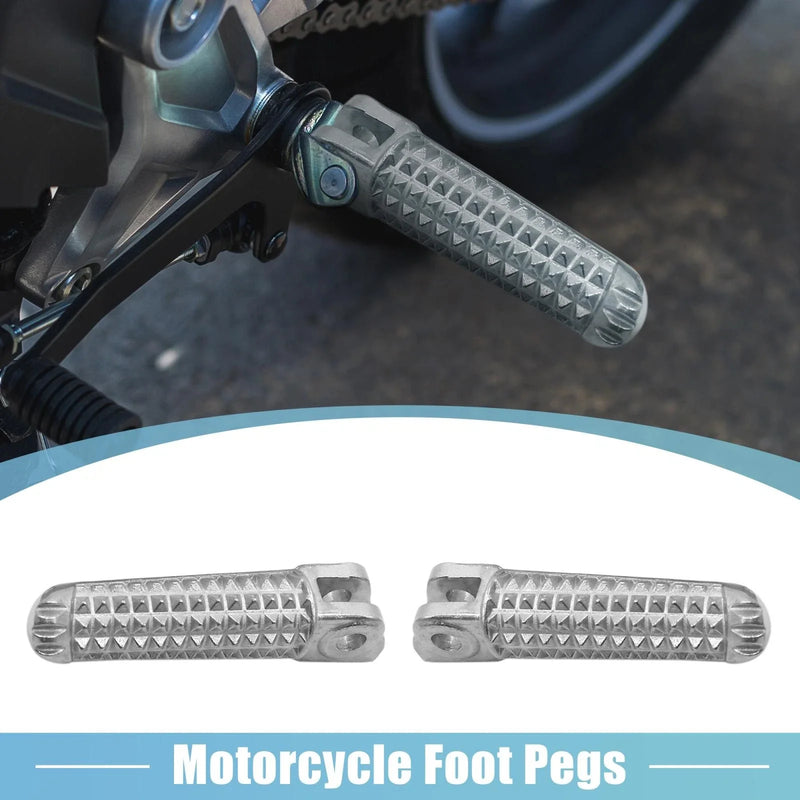 Motorcycle Pair 8mm Aluminum Aolly Motorcycle Footrest Footpeg Silver Tone